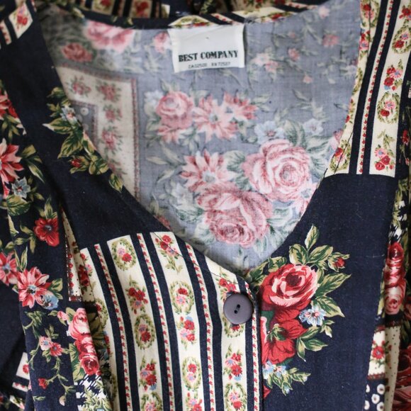 Vintage 90s Navy Floral Button Up Mini Dress (XS) - Picture 7 of 7